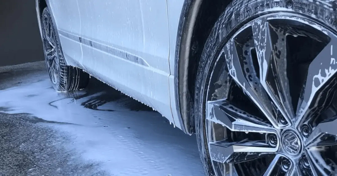 wet wheel being cleaned