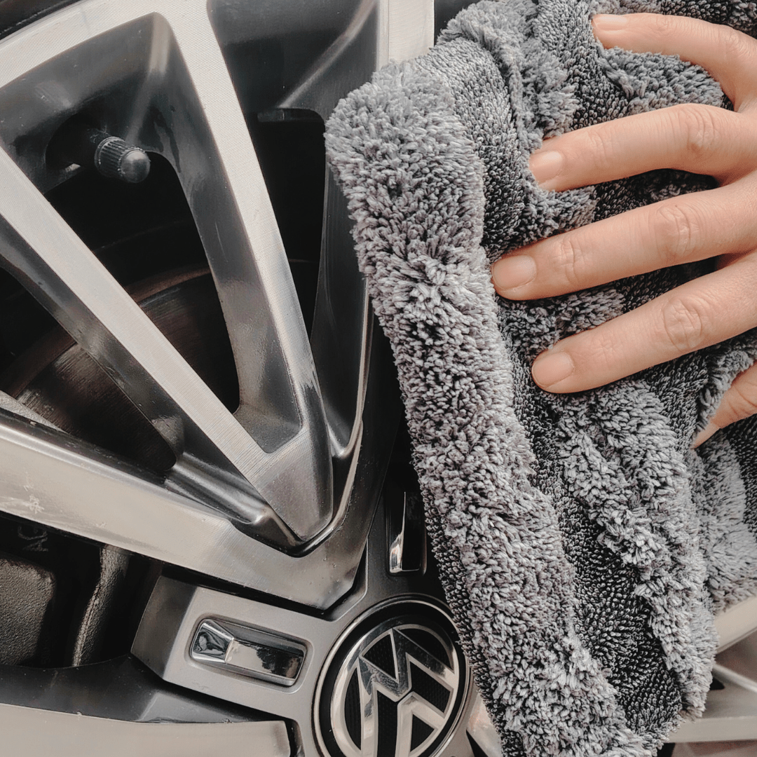 Close-up of plush drying towel on wheels – Fox Tail Clean
